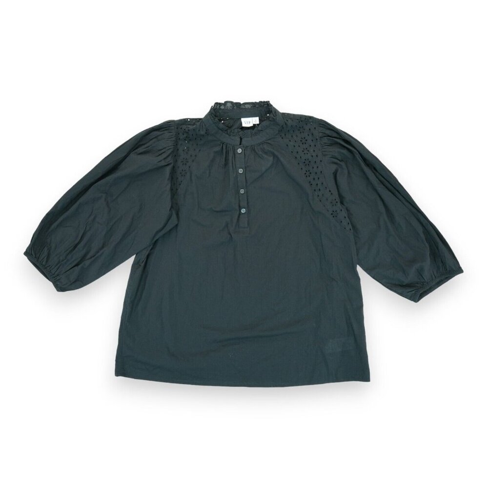 NWT Gap Top Womens S Black Eyelet Blouse Balloon 3/4 Sleeve MSRP $50